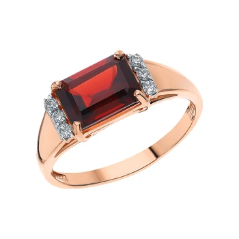 

Gold ring with cubic zirconia and Garnet sunlight sample 585