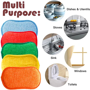 Kitchen Cleaning Scrubbing Sponges Reusable Non-Scratch Microfiber Scrubber Sponge Kitchen Home Clean Pot Pan Dish Washer Sponge 2