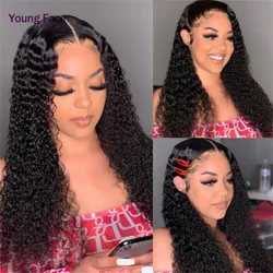 Jerry Curly Human Hair Wigs 4 Inches Middle Part Lace Front Wig Jerry Curly Lace Part Wig Natural Color 150% Density 14-26 Inch