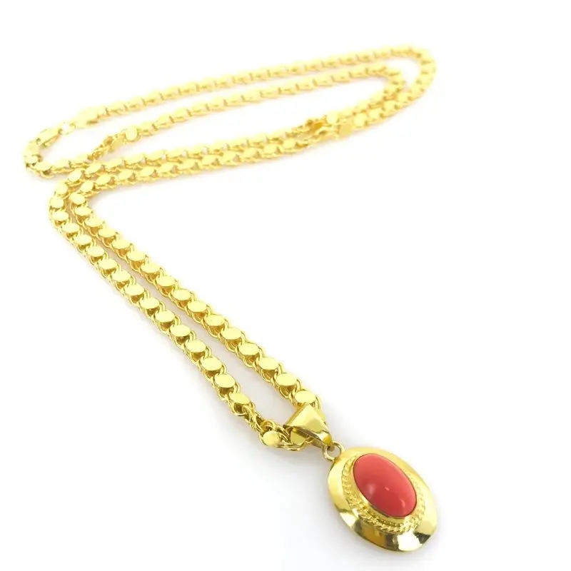 

Sequin Barley Chain Coral Stone 60 cm Gold Color Silver Necklace