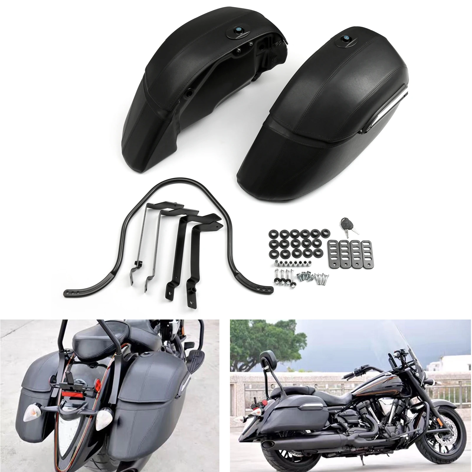 

Artudatech Universal Motorcycle Cruise Classic Side Bag Hard Black Locks Saddle Bags For BMW For Honda Shadow 750