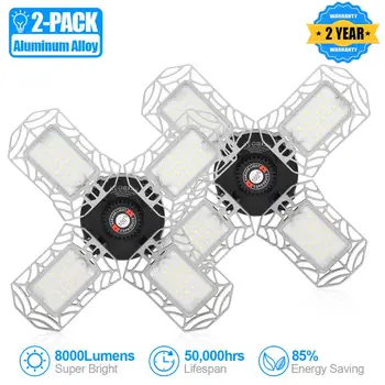 

2pcs E27 LED Bulb Deformable Folding Garage Lamp Super Bright Industrial Lighting 80W UFO High Bay Industrial Lamp for Warehouse