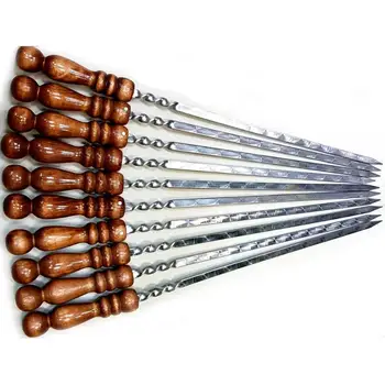 

6 PCs skewers for мангала with wooden handle of Beech stainless steel 45-60 cm. Stainless BBQ skewer skewers