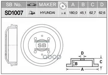 Барабан Тормозной Hyundai Accent 03-(Тагаз) Sangsin Brake Sd1007 Sangsin brake арт. SD1007
