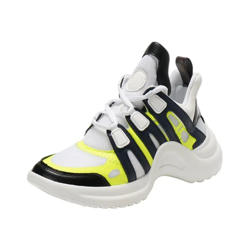 Neon yellow Женские Дизайнерские кроссовки на платформе без логотипа; Спортивная повседневная обувь для бега из лайкры на плоской подошве; Прогулочные кроссовки; женская обувь из вулканизированной кожи - Цвет: Neon yellow