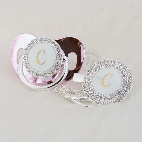 MIYOCAR шикарное имя инициалы буквенные C креативный bling соска и пустышка Клип Набор BPA бесплатно пустышка bling baby shower подарок LC-1 - Цвет: LC-11-1   0-6M