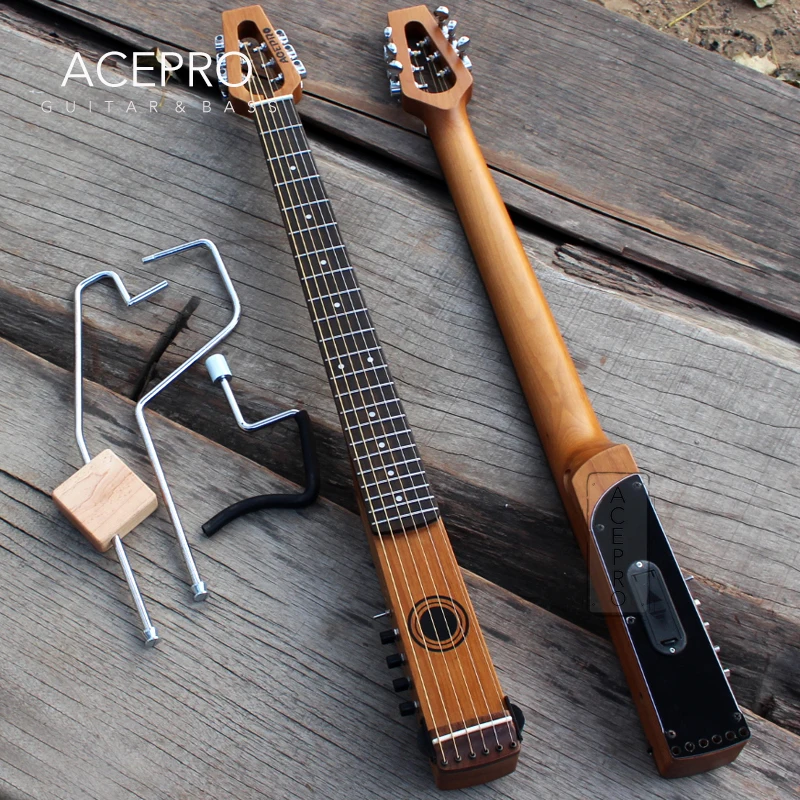 Электрическая акустическая мини гитара Acepro бесшумная дорожная жареный клен с