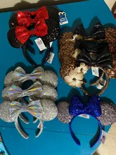 Minnie de Disney orejas de montaña espacial diadema gran lentejuelas arcos orejas traje diadema Cosplay felpa adultos/niños diadema