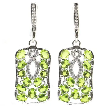 安い 38x14 ミリメートルロマンチックな作成グリーンペリドットホワイトcz女性のシルバーイヤリング
