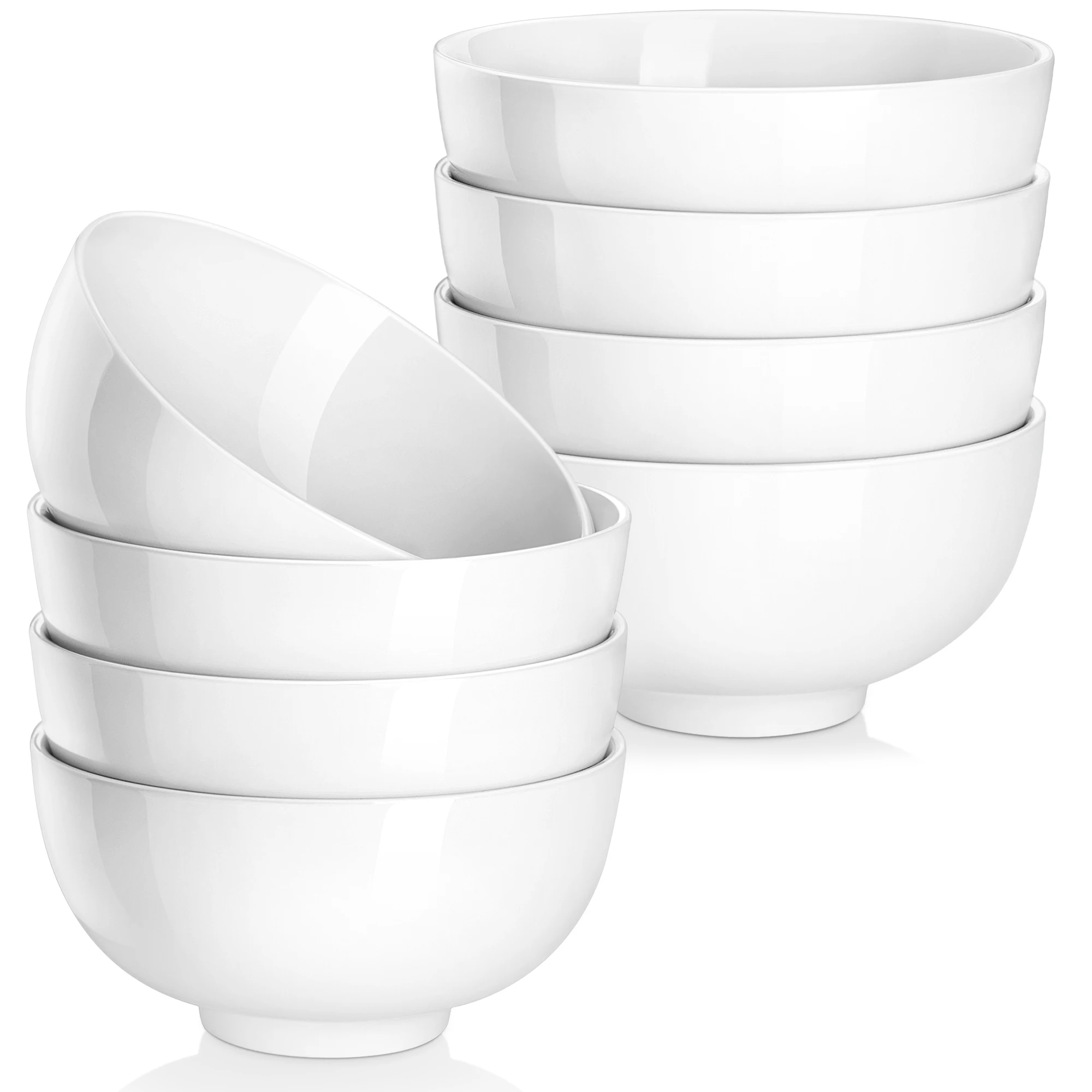 MALACASA Series Regular 8 pieces 440ML Small Porcelain Cereal Rice Soup Bowls China Ceramic Ivory White Fruit Bowl