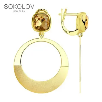 

Sokolov drop earrings with stones made of gilded silver with Swarovski crystals, fashion jewelry, 925, women's male, long earrings
