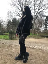 QWEEK Punk pantalones de las mujeres camisetas Hippie cadena bolsillos de talla grande negro Capris pantalones Harajuku de talla grande pantalones Hip Hop