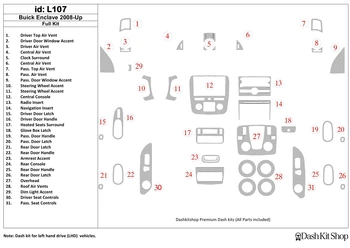 

Interior trim for Buick Enclave 2008-UP. Set L107.