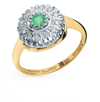 

Gold ring with emerald and diamonds sunlight sample 585