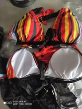 Nueva llegada verano vendaje mujer conjunto de Bikini con cuello Halter Multi Color rayas de Bowknot decorado Bikinis natación traje de gran baño