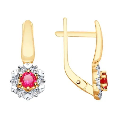 SOKOLOV earrings of gold with ruby and cubic zirconia
