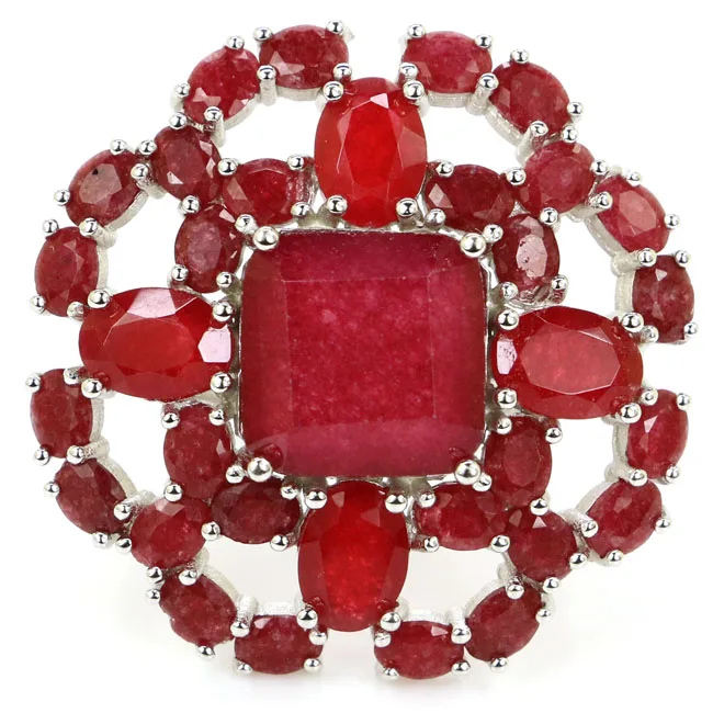 

30x30mm Ravishing 7.8g Real Red Ruby Gift For Woman's Jewelry Making 925 Solid Sterling Silver Rings