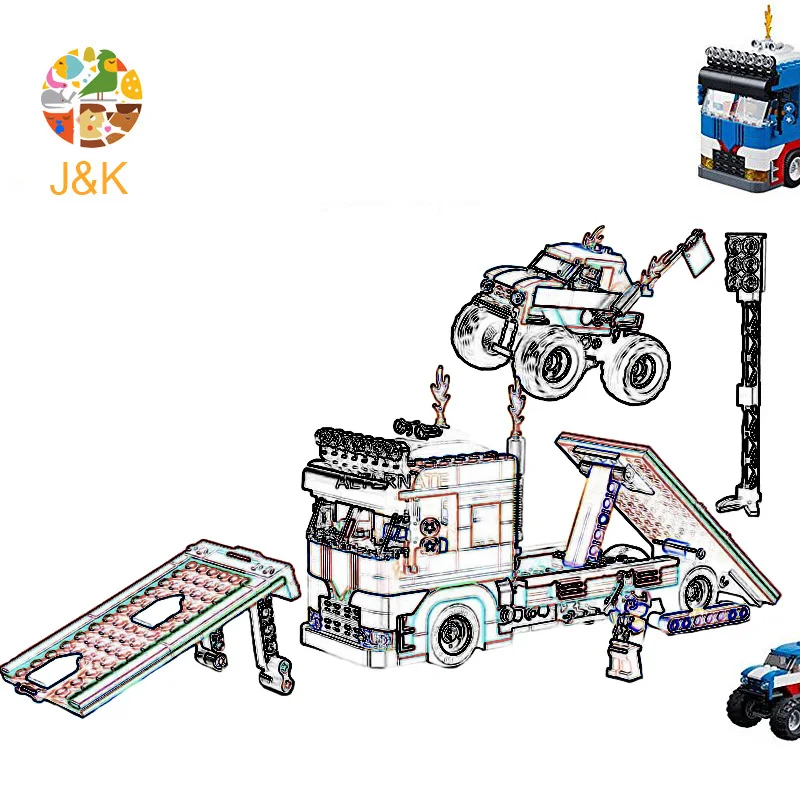 

31085 593pcs Creative 3in1 Mobile Stunt Show Creator Model Building Block Educational DIY Toy For Children Gift 11054