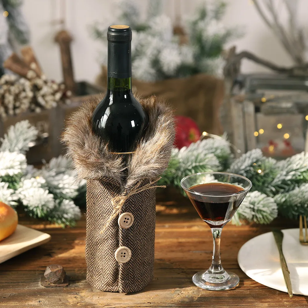 Крышка для бутылки вина Рождественский Декор ресторана Merry рождественское красное вино бутылок пылезащитные Чехлы рождественские украшения для дома с утолщённой меховой опушкой