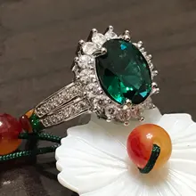 Huitan-anillos de boda de la serie de plantas románticas, anillo de compromiso de estilo europeo Vintage con piedra verde brillante, forma de flor de lujo
