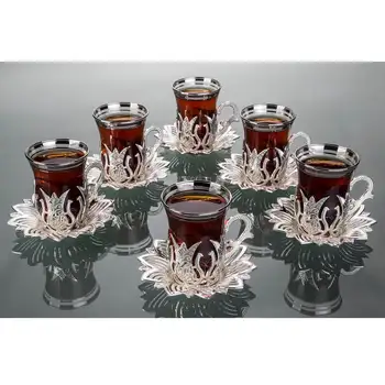 

2019 Collection Silver Color Turkish Tea Cups And Saucers Set Tulip Design
