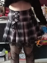Faldas plisadas Y2K para mujer, faldas plisadas a rayas negras y rosas, Tank Cute Sweet Girls, falda para la escuela a cuadros con cordones, Mini guantes góticos, falda de encaje