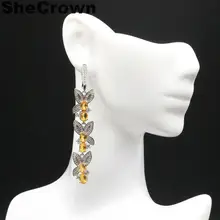 65x11 мм классические длинные 11 г создан Золотой Цитрин Белый кубический цирконий женские серебряные серьги