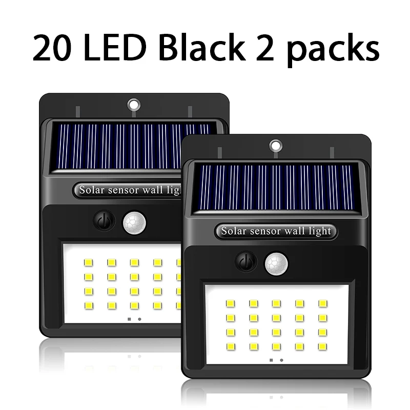 Inghoo Солнечный свет Открытый 20 светодиодный беспроводной водонепроницаемый безопасности Солнечный датчик движения огни - Испускаемый цвет: 20LED Black 2 pack