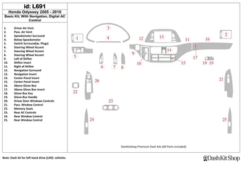 

Interior lining for Honda Odyssey 2005-2010. Set L691.