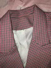 Houndstooth Blazer Jacket Buttons Classic Double-Breasted Womens High-Street Metal Newest