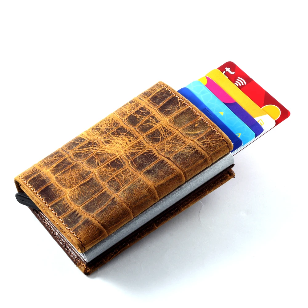 Smart Wallet Business Card Holder Real Cow Leather Handmade Smart Automatic Card Holder Men Gift