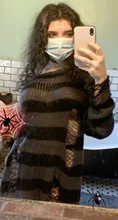 Suéter de punto gótico para Mujer, jerséis largos a rayas, sueltos, rasgados, de talla grande, para Halloween, 200