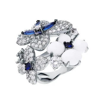 

Silver ring with cubic zirconia, synthetic spindles and Opals synthetic sunlight sample 925