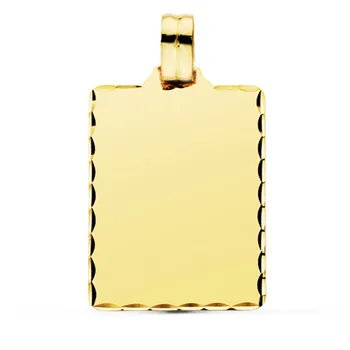 

Pendant 9k gold sheet 28mm. Smooth rectangular carved edging