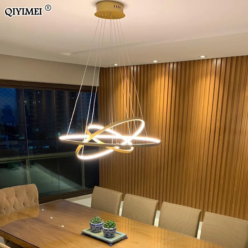 Comprar Luces colgantes LED modernas para sala de estar comedor blanco dorado café negro círculo anillos aluminio cuerpo lámpara accesorios hogar lámpara