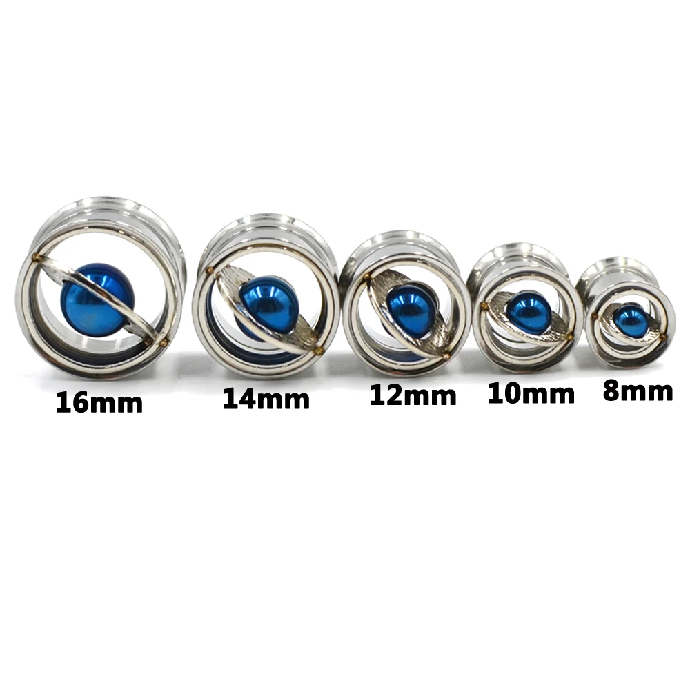 Pair Planet Surgical Steel Screw Fit Tunnels Gauges Saturn