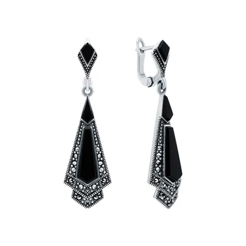 

Silver earrings with marcasites and Onyx sunlight sample 925