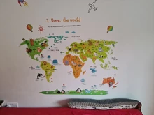 Wall-Stickers Maps Room-Decoration World-Map Safari Kids Animals Cartoon for Letters