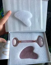 Rodillo de cuarzo rosa natural para masaje facial, rodillo para masaje facial con piedra de jade natural, adelgazante, eliminación de arrugas en cara y barbilla, herramienta para el cuidado de la belleza