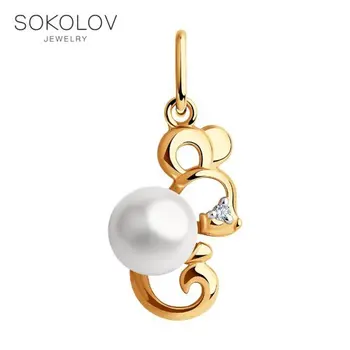 

Pendant SOKOLOV gold with pearls and cubic zirkonia fashion jewelry 585 women's/men's, male/female