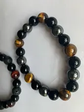 Pulsera de protección con cuentas de hematita obsidiana negra, pulsera de ojo de tigre, energía magnética, con piedras naturales, para hombres y mujeres