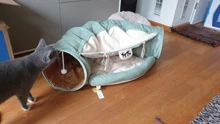 Túnel para cama de gato, tubo extraíble plegable para mascotas, juguetes interactivos con bolas de felpa para cachorros