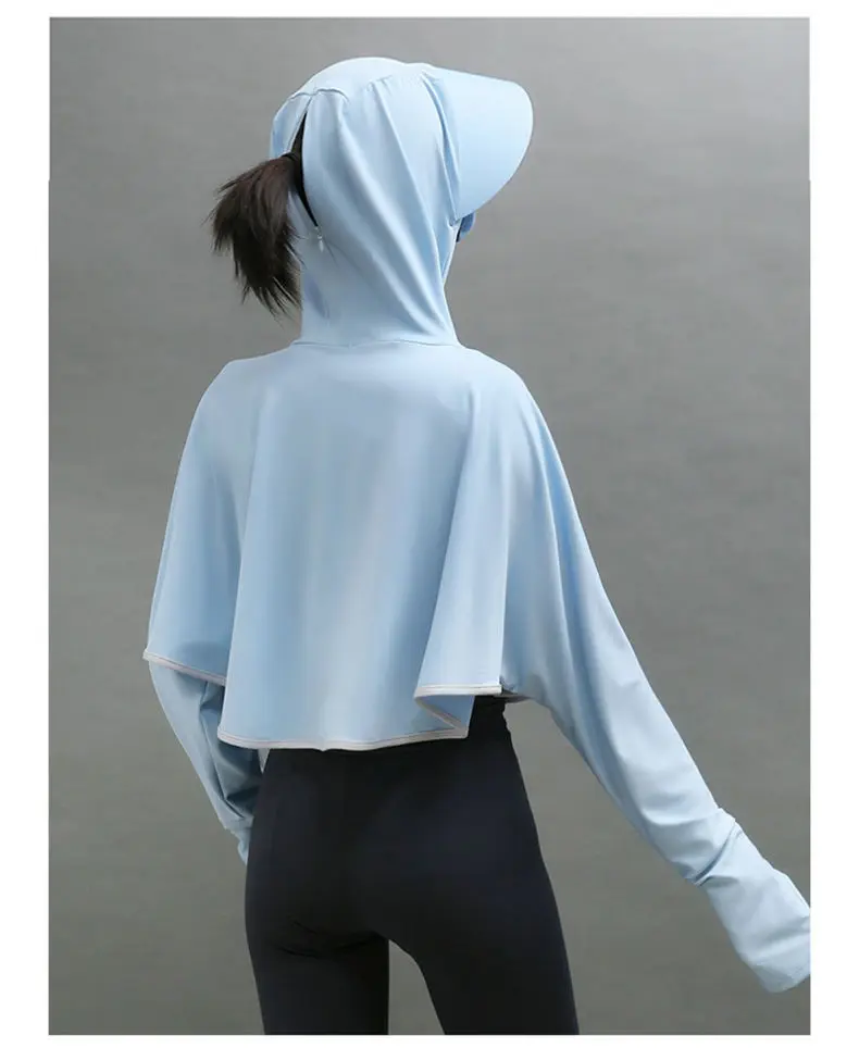 Cycling wear outdoor Sunscreen Women Sport Jacket Zipper Coat Clothes Quick Dry Running Hoodies Thumb Hole Sportwear_voghion.com