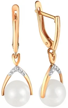 

Примаэксклюзив earrings with pearls and cubic zirconia in red gold