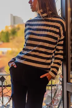 

Güneşkızı Women Turtleneck Striped Blouse GK-BST2748