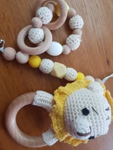 Sonajero de ganchillo para bebé, alce, zorro, oso, sonajero mordedor con campanas, anillos de madera para juguete educativo Montessori recién nacidos, juguetes para bebés