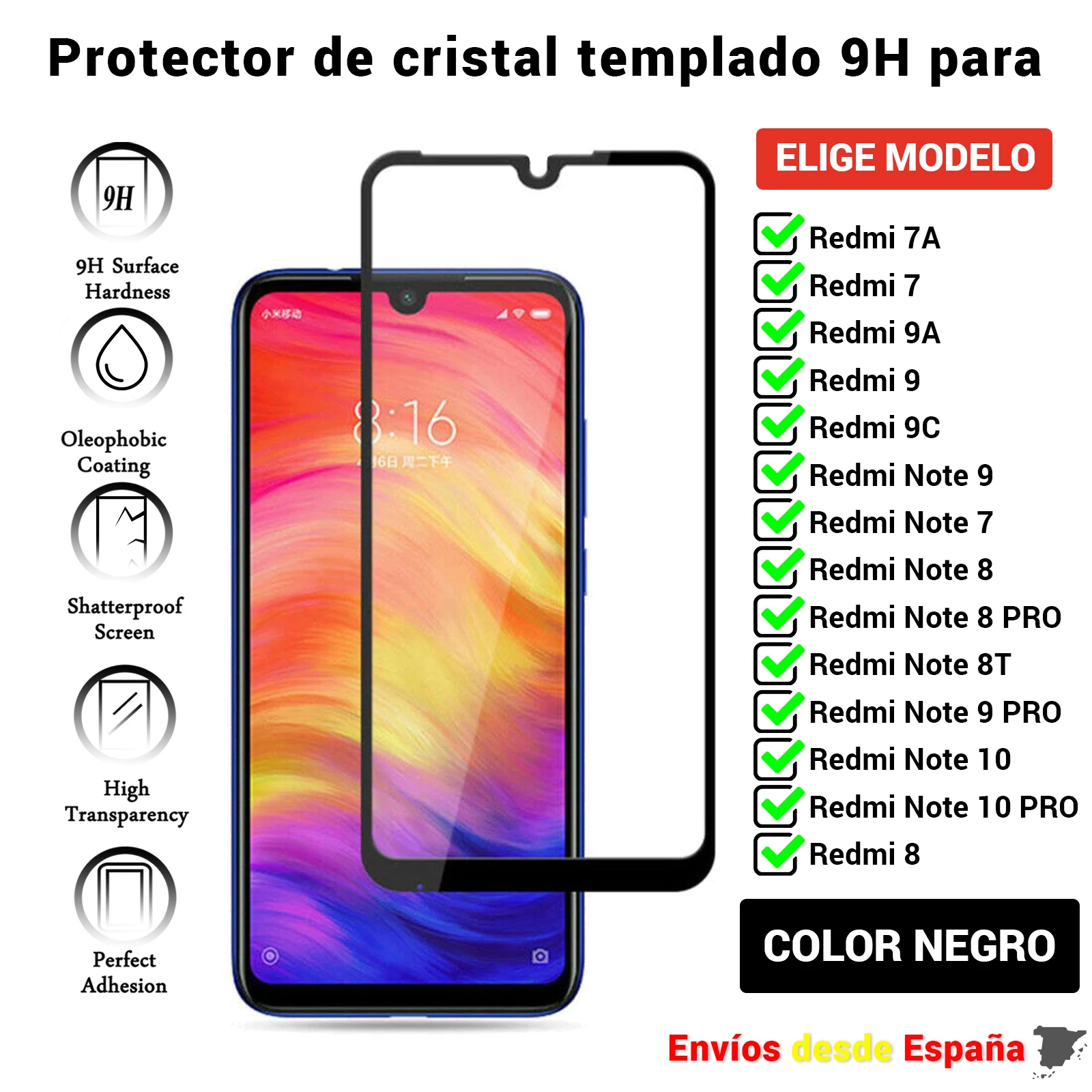 Protector de pantalla para Xiaomi REDMI NOTE 9S/NOTE 9 Pro, Vidrio  templado, Grosor 0,33