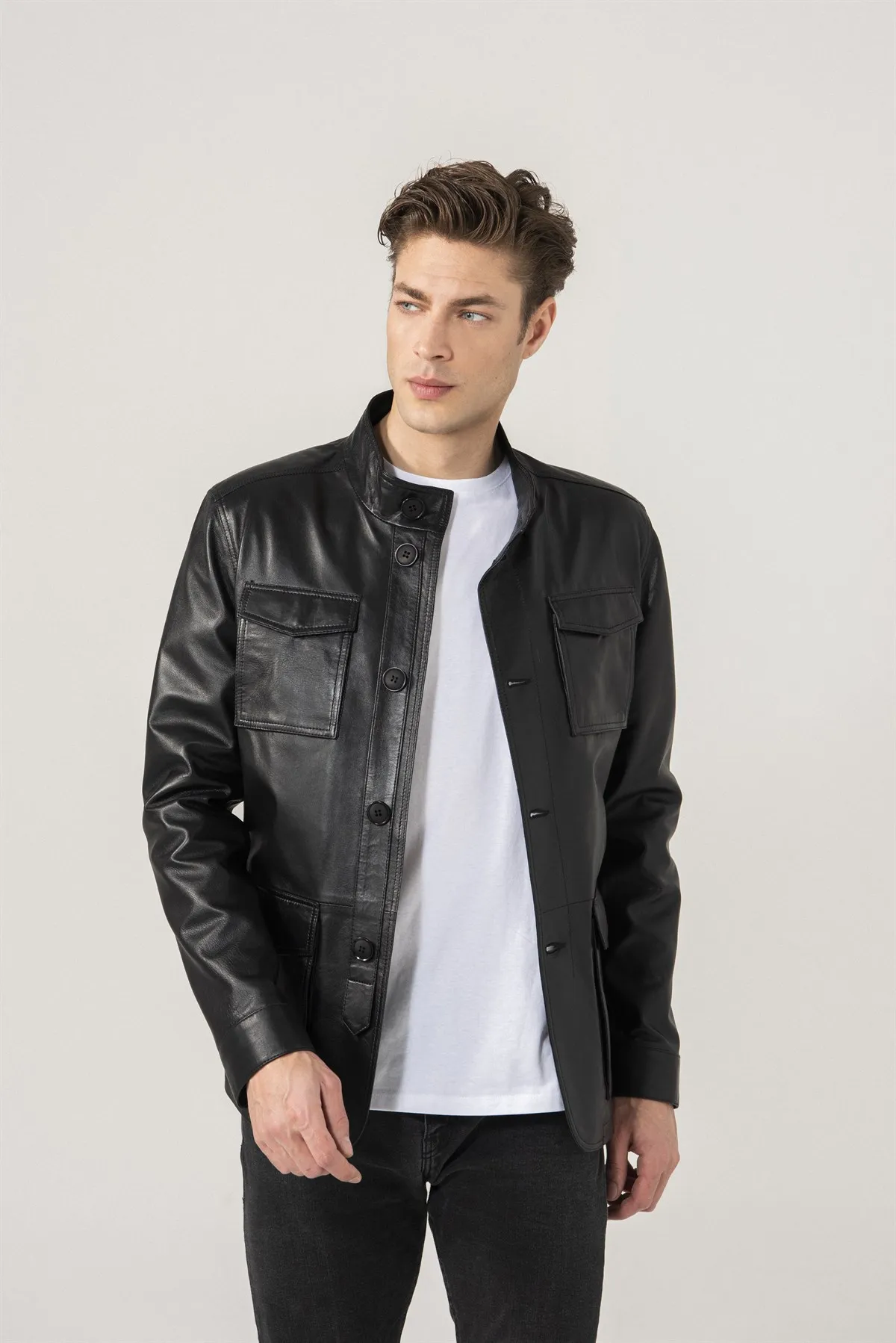 

Men's Genuine Leather Jacket Design New Season Jackets Button Closure Sheepskin Soft Waterproof Spring Autumn Classic Leather