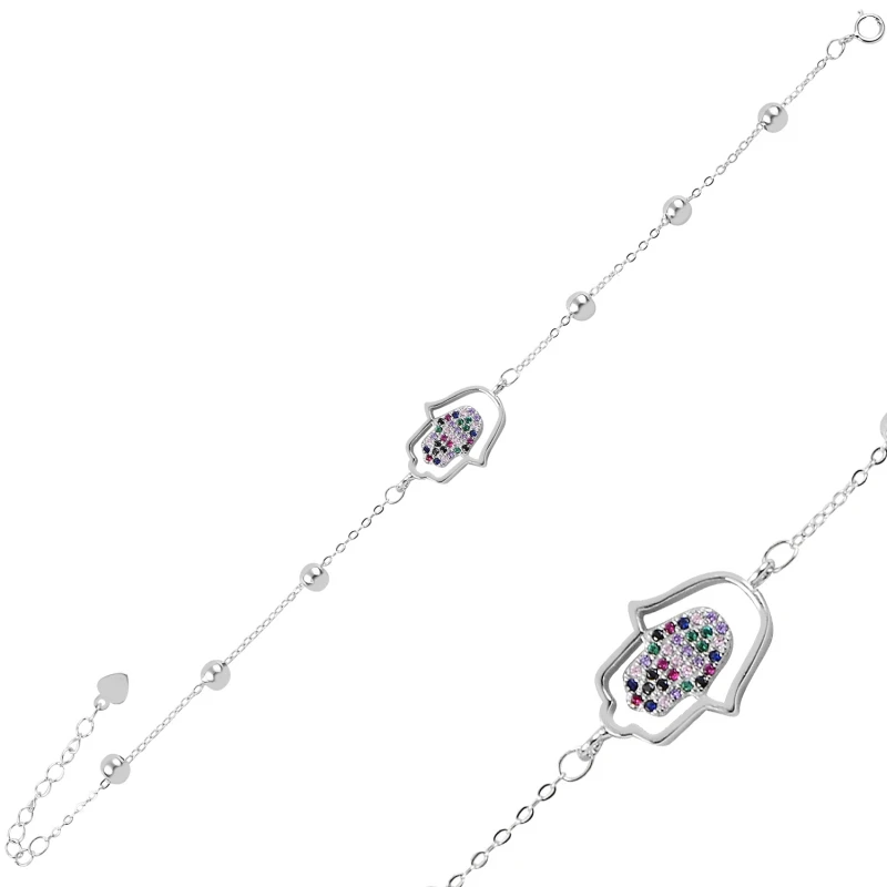 

Silver 925 Sterling Mixed Color Zircon Stone Fatma Master Hand Bracelet