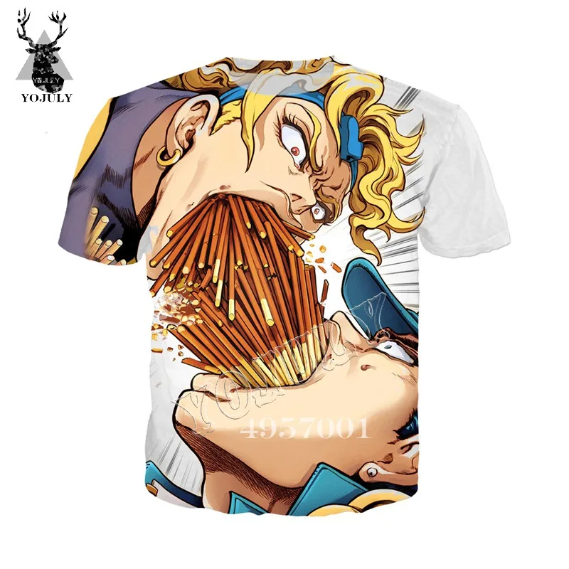 YOJULY аниме JoJo невероятное приключение 3D принт в стиле Харадзюку летняя футболка для мальчиков и девочек уличная одежда Забавные топы Для мужчин Для женщин рубашки Y392